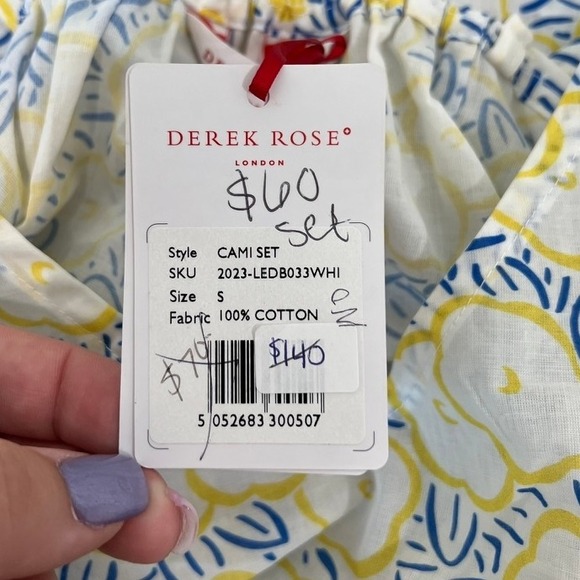 Derek Rose London Womens Pajama Set Small NWT Cotton Tank Floral Blue Yellow - Picture 5 of 13
